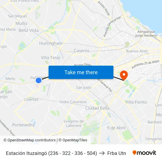 Estación Ituzaingó (236 - 322 - 336 - 504) to Frba Utn map