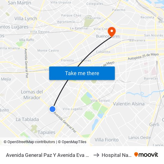 Avenida General Paz Y Avenida Eva Perón to Hospital Naval map