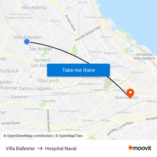 Villa Ballester to Hospital Naval map