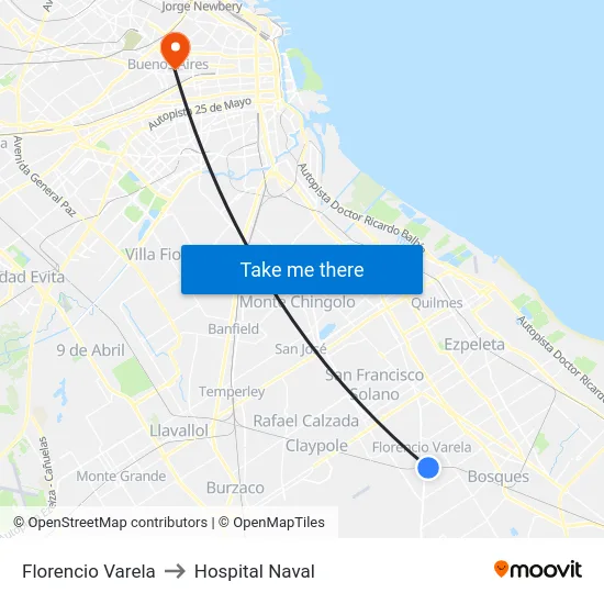 Florencio Varela to Hospital Naval map