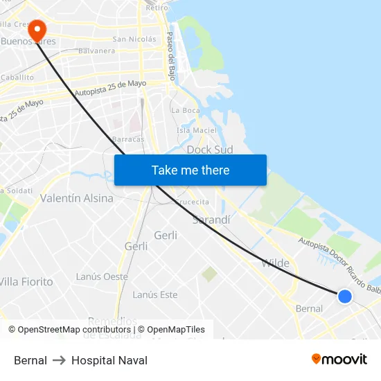 Bernal to Hospital Naval map