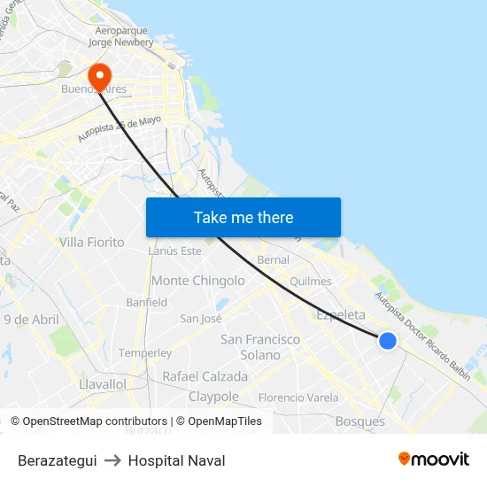 Berazategui to Hospital Naval map