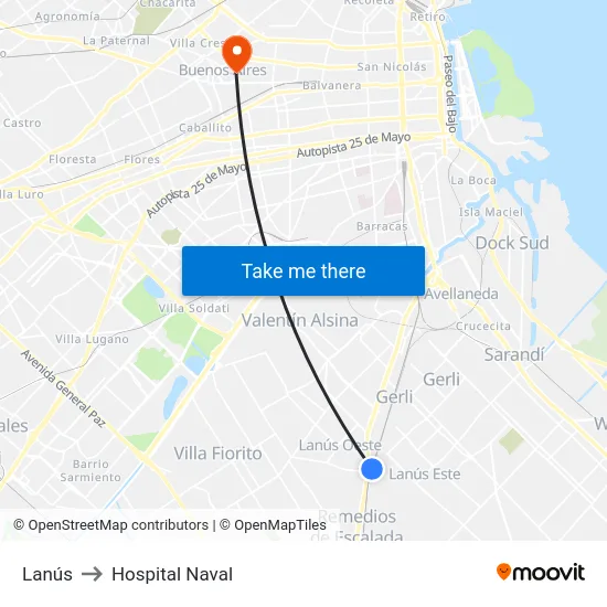Lanús to Hospital Naval map
