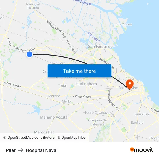 Pilar to Hospital Naval map