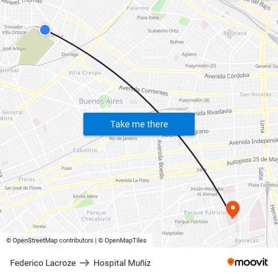Federico Lacroze to Hospital Muñiz map