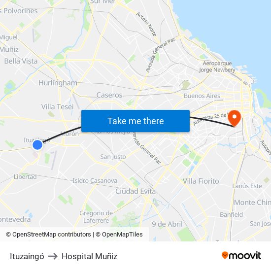 Ituzaingó to Hospital Muñiz map