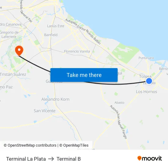Terminal La Plata to Terminal B map