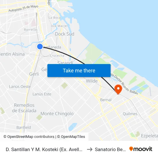 D. Santillan Y M. Kosteki (Ex. Avellaneda) to Sanatorio Bernal map