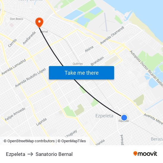 Ezpeleta to Sanatorio Bernal map