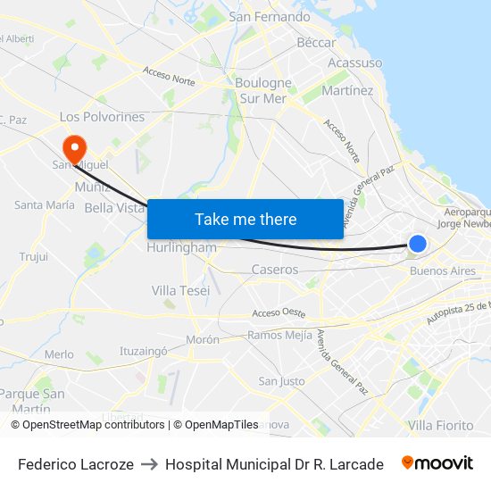 Federico Lacroze to Hospital Municipal  Dr R. Larcade map