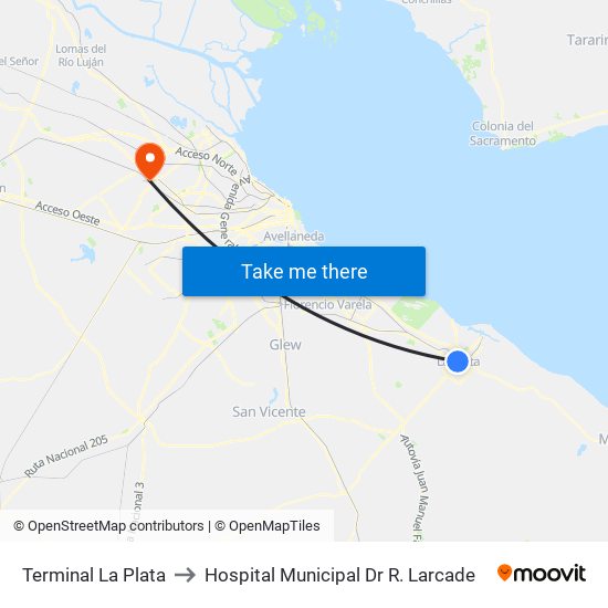 Terminal La Plata to Hospital Municipal  Dr R. Larcade map