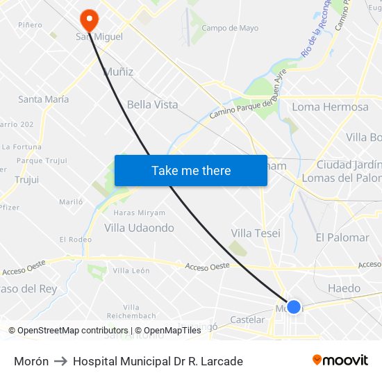 Morón to Hospital Municipal  Dr R. Larcade map