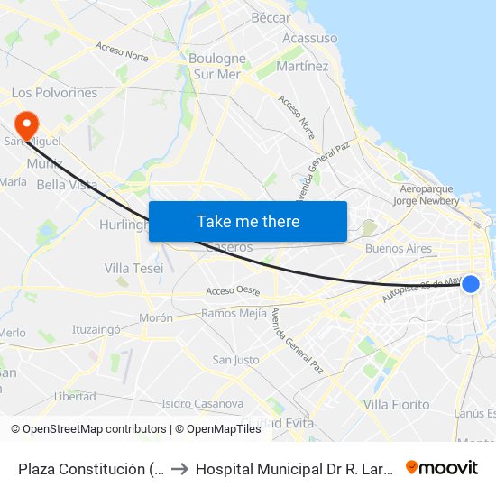 Plaza Constitución (53) to Hospital Municipal  Dr R. Larcade map