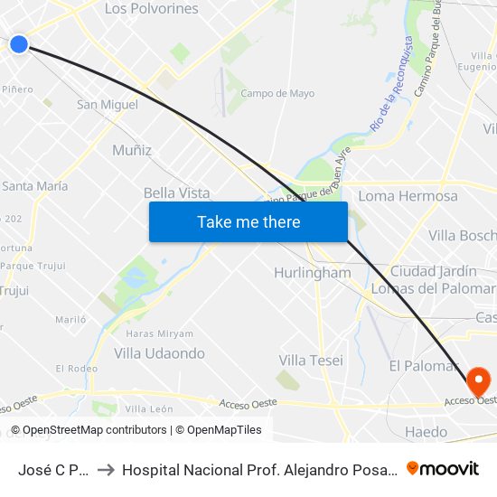 José C Paz to Hospital Nacional  Prof. Alejandro Posadas map