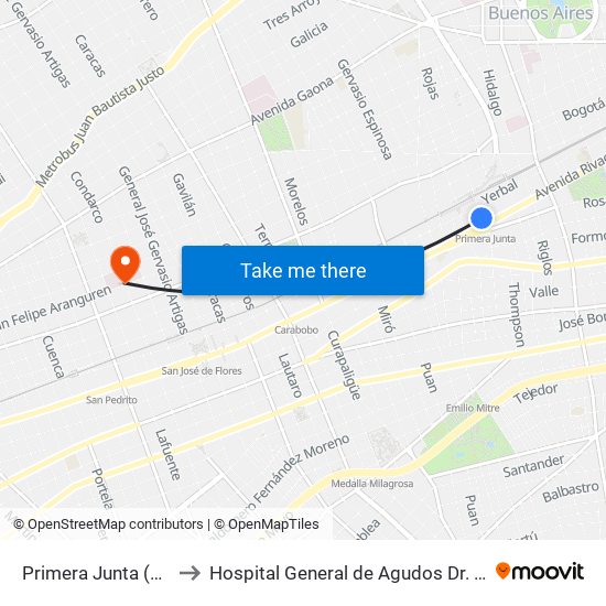 Primera Junta (136 - 163) to Hospital General de Agudos  Dr. Teodoro Álvarez map