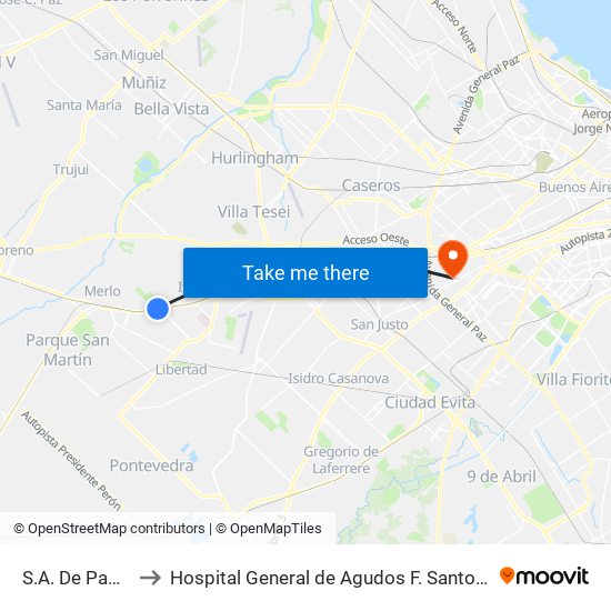 S.A. De Padua to Hospital General de Agudos  F. Santojanni map