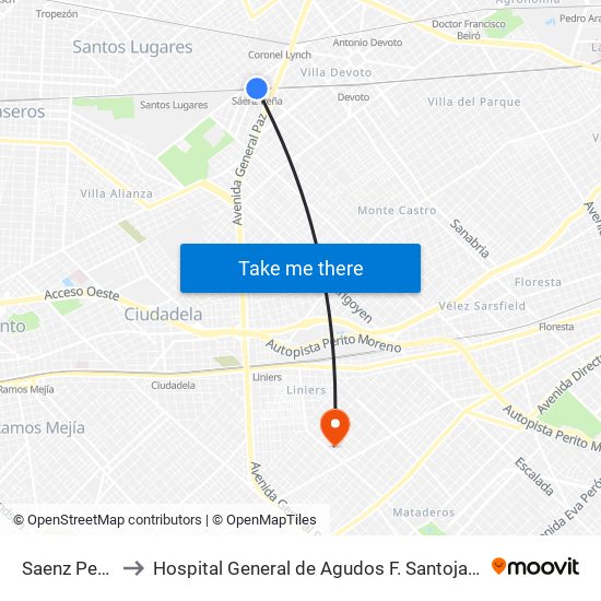Saenz Peña to Hospital General de Agudos  F. Santojanni map