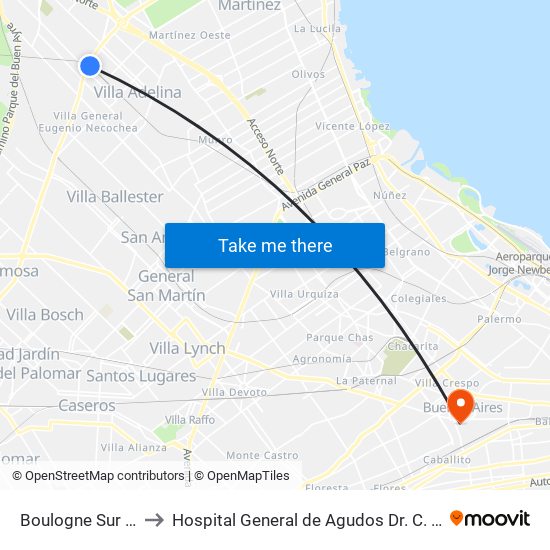 Boulogne Sur Mer to Hospital General de Agudos  Dr. C. Durand map