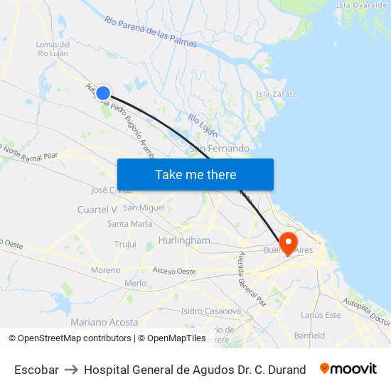 Escobar to Hospital General de Agudos  Dr. C. Durand map