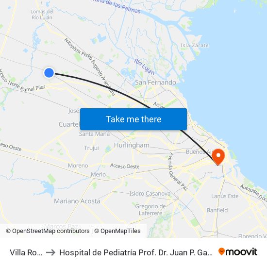 Villa Rosa to Hospital de Pediatría  Prof. Dr. Juan P. Garrahan map