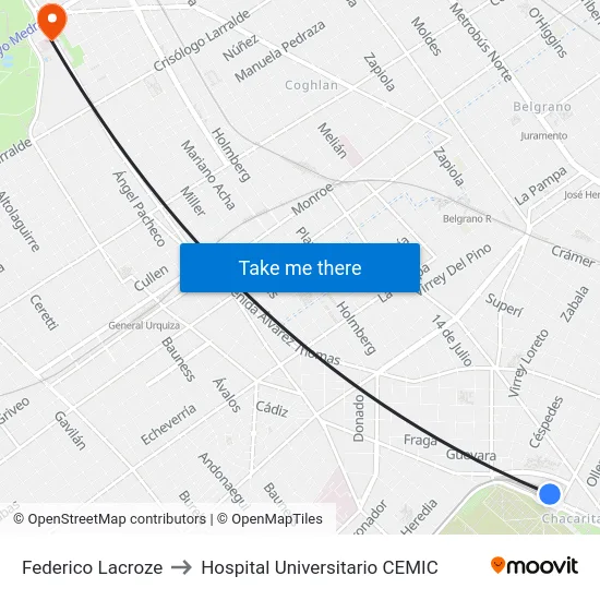 Federico Lacroze to Hospital Universitario CEMIC map