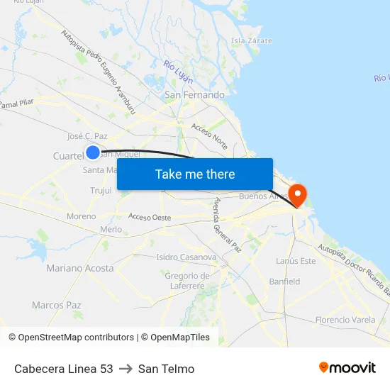 Cabecera Linea 53 to San Telmo map