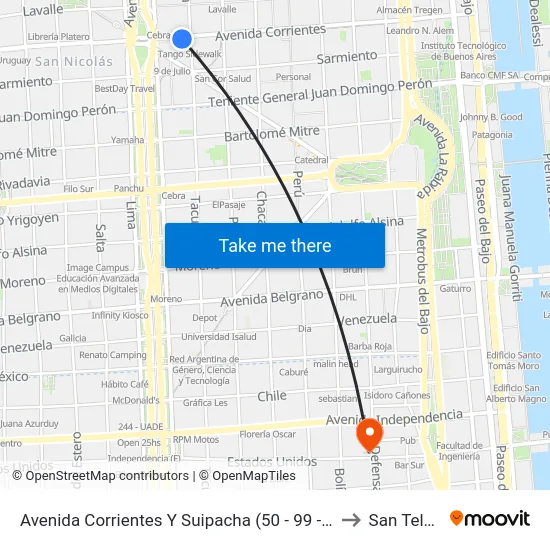 Avenida Corrientes Y Suipacha (50 - 99 - 146) to San Telmo map