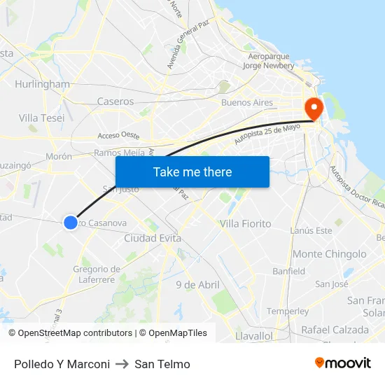 Polledo Y Marconi to San Telmo map
