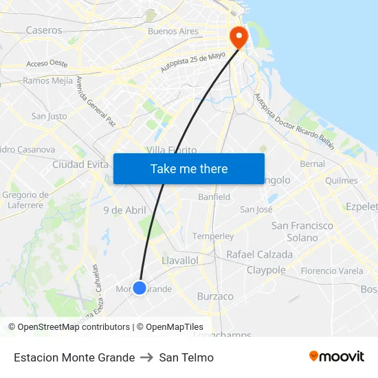 Estacion Monte Grande to San Telmo map