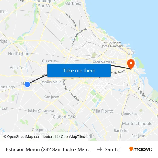 Estación Morón (242 San Justo - Marconi) to San Telmo map