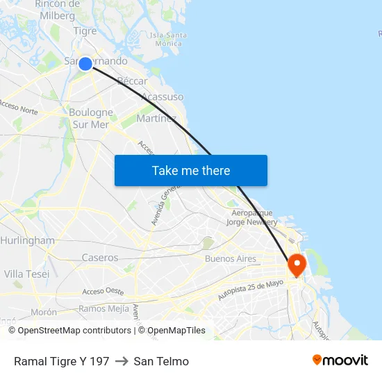 Ramal Tigre Y 197 to San Telmo map