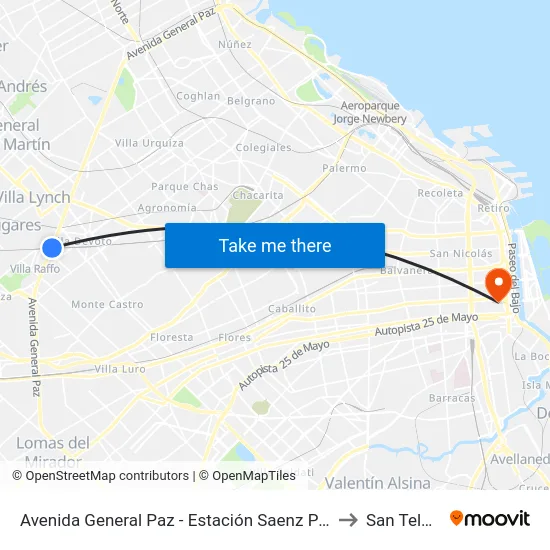 Avenida General Paz - Estación Saenz Peña to San Telmo map