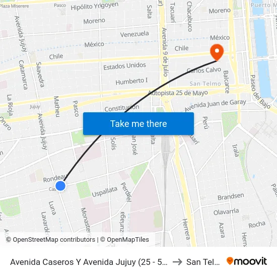 Avenida Caseros Y Avenida Jujuy (25 - 50 - 65) to San Telmo map