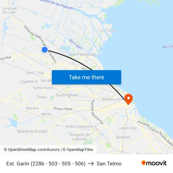 Est. Garín (228b - 503 - 505 - 506) to San Telmo map