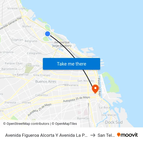 Avenida Figueroa Alcorta Y Avenida La Pampa (34) to San Telmo map