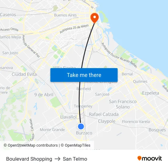Boulevard Shopping to San Telmo map