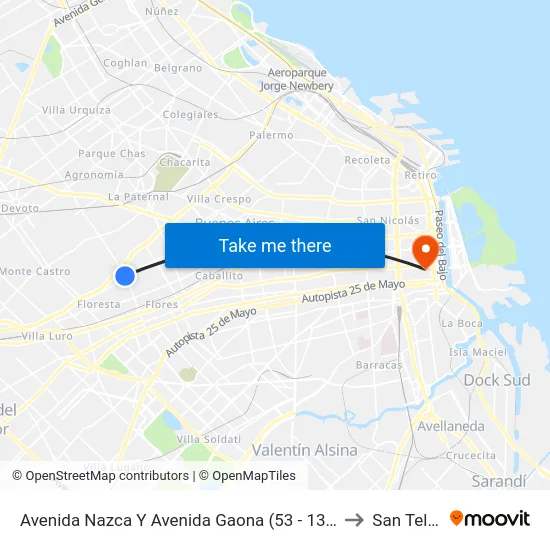 Avenida Nazca Y Avenida Gaona (53 - 133 - 134) to San Telmo map