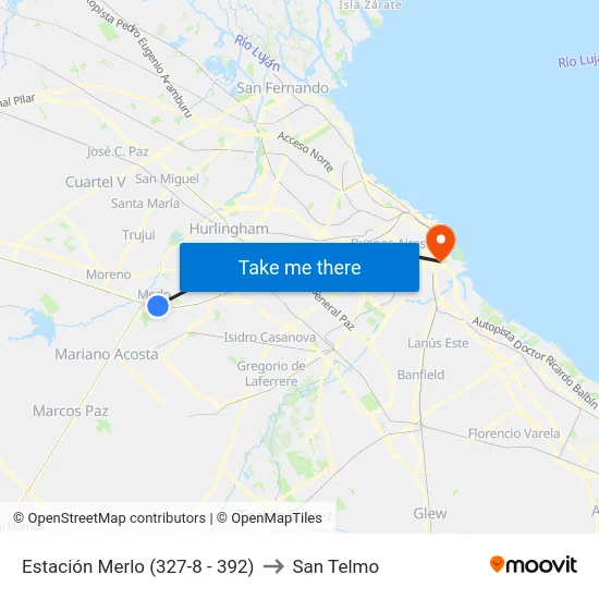 Estación Merlo (327-8 - 392) to San Telmo map