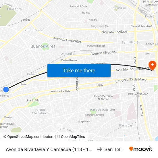 Avenida Rivadavia Y Camacuá (113 - 133) to San Telmo map
