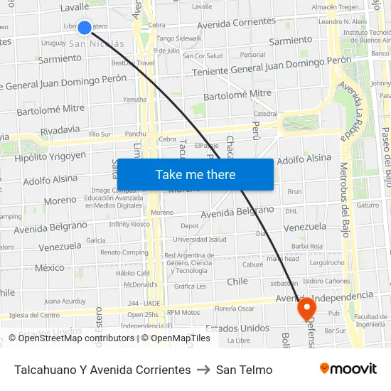 Talcahuano Y Avenida Corrientes to San Telmo map