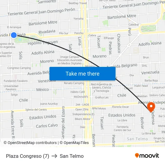 Plaza Congreso (7) to San Telmo map
