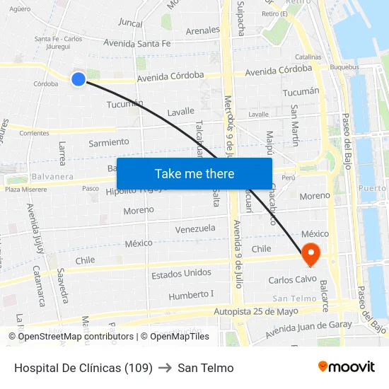 Hospital De Clínicas (109) to San Telmo map