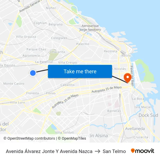 Avenida Álvarez Jonte Y Avenida Nazca to San Telmo map