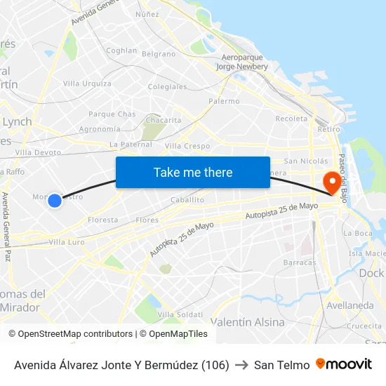 Avenida Álvarez Jonte Y Bermúdez (106) to San Telmo map