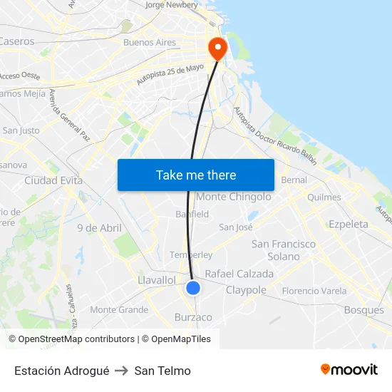 Estación Adrogué to San Telmo map
