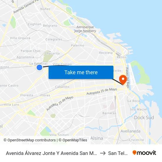 Avenida Álvarez Jonte Y Avenida San Martín to San Telmo map