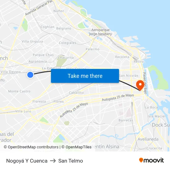 Nogoyá Y Cuenca to San Telmo map