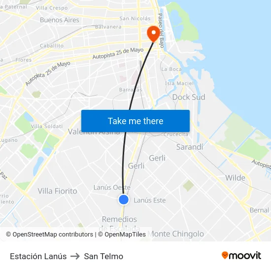 Estación Lanús to San Telmo map