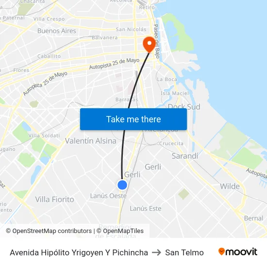 Avenida Hipólito Yrigoyen Y Pichincha to San Telmo map
