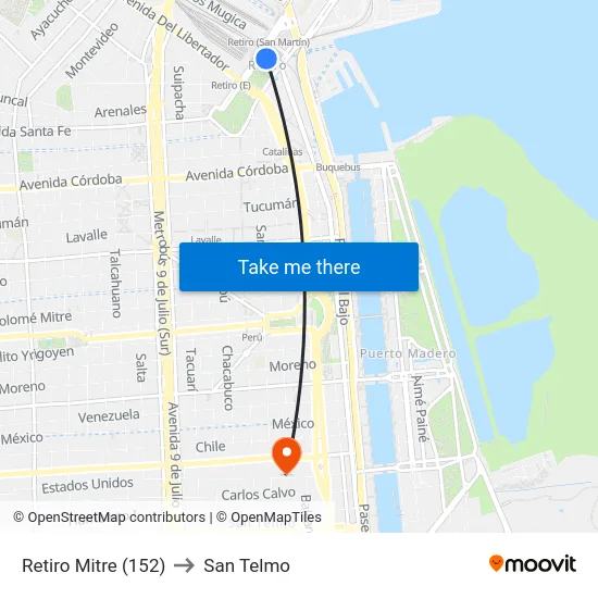 Retiro Mitre (152) to San Telmo map